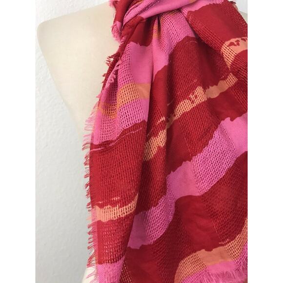 Guess Rectangular Scarf Striped Fringe Color Block FLAWS - Picture 4 of 12